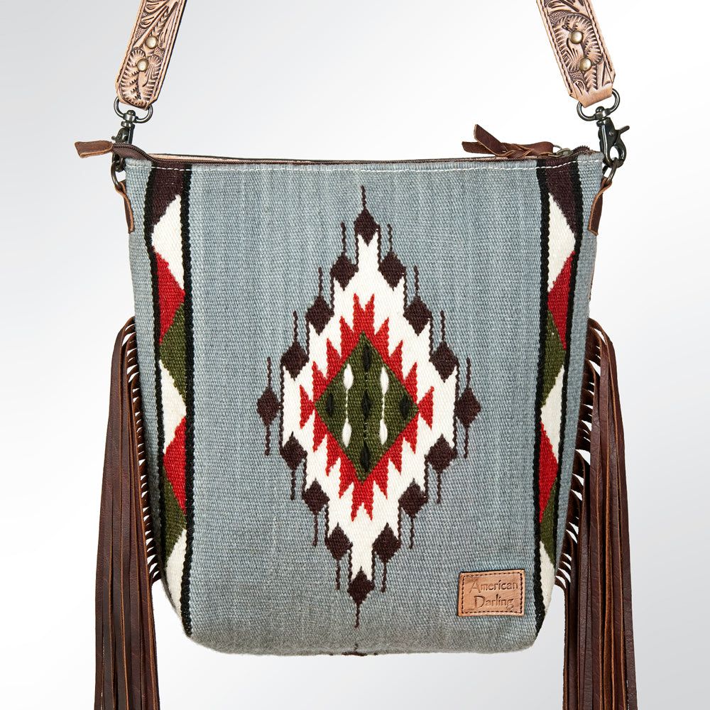 ADBG510 Tooled Leather & Saddle Blanket Crossbody Bag Jolene Western Fringe Purse by American Darling