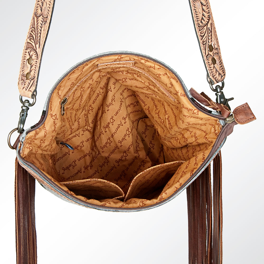 ADBG510 Tooled Leather & Saddle Blanket Crossbody Bag Jolene Western Fringe Purse by American Darling