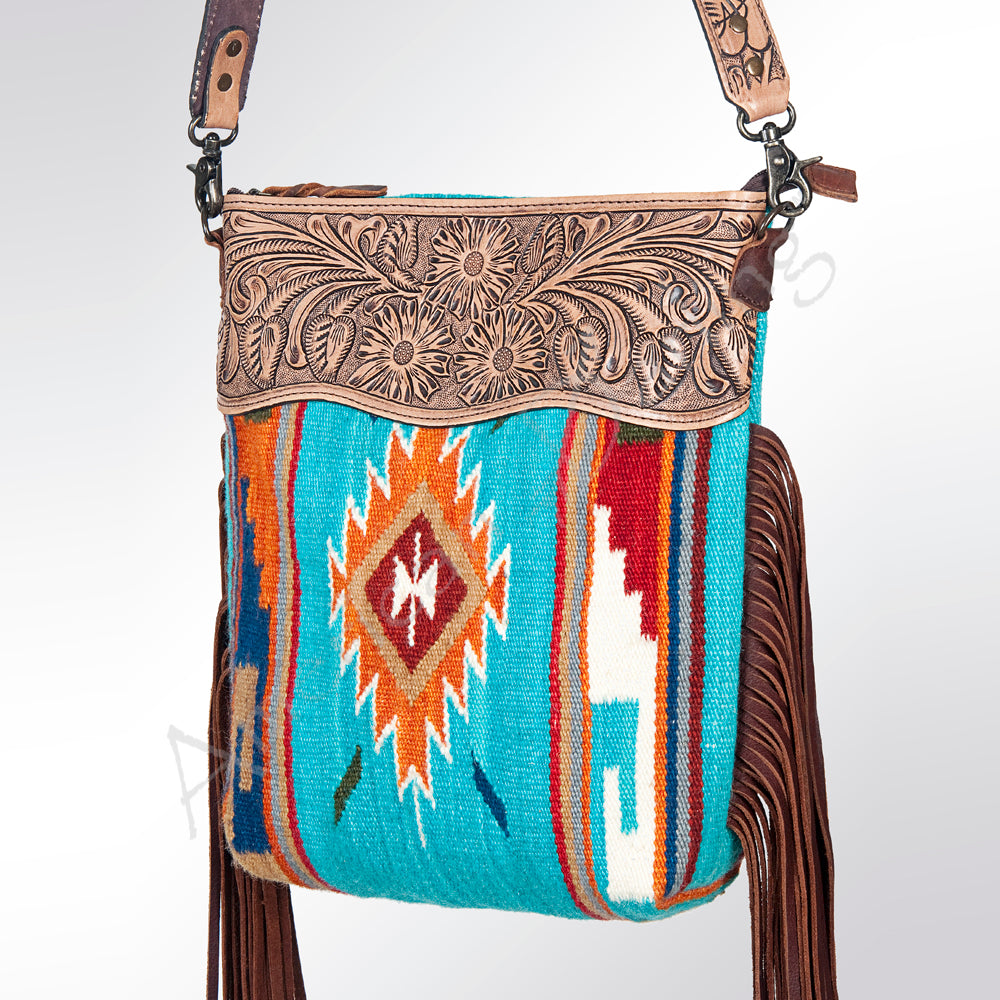 ADBG510 Tooled Leather & Saddle Blanket Crossbody Bag Jolene Western Fringe Purse by American Darling