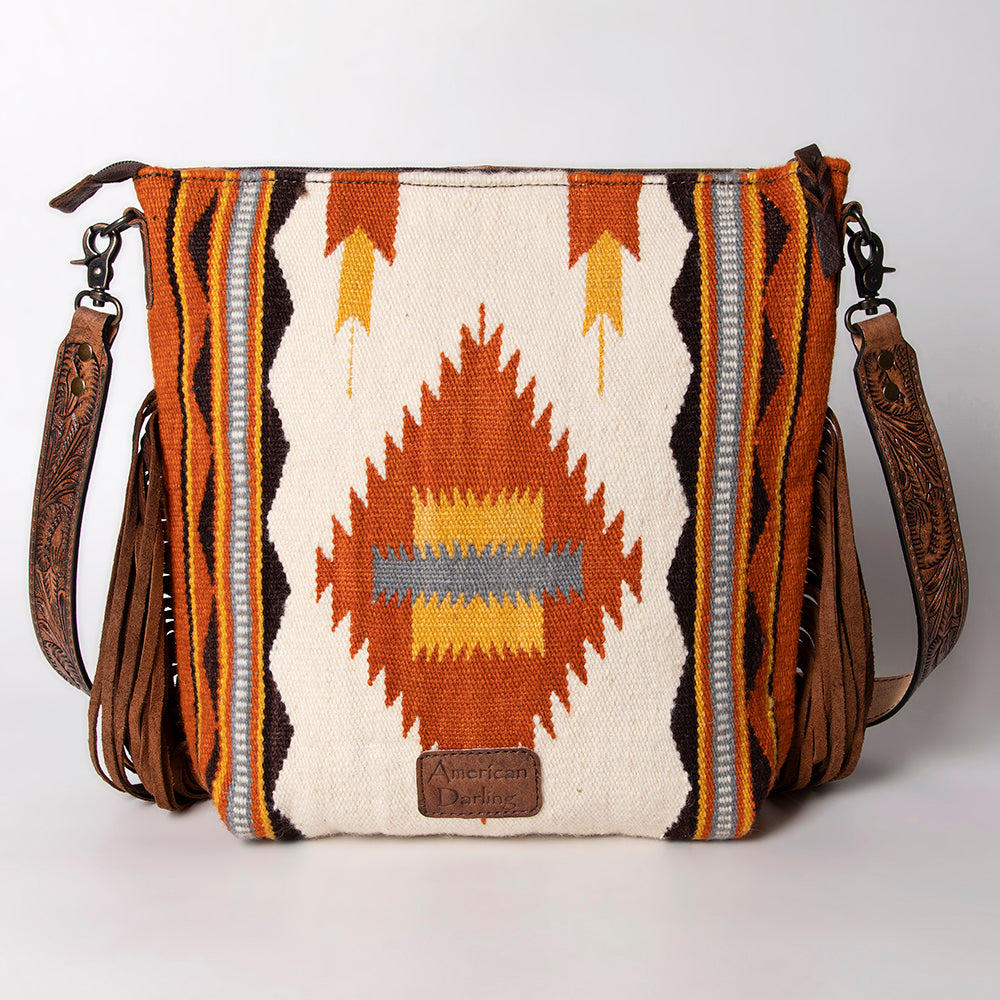 ADBG510 Tooled Leather & Saddle Blanket Crossbody Bag Jolene Western Fringe Purse by American Darling