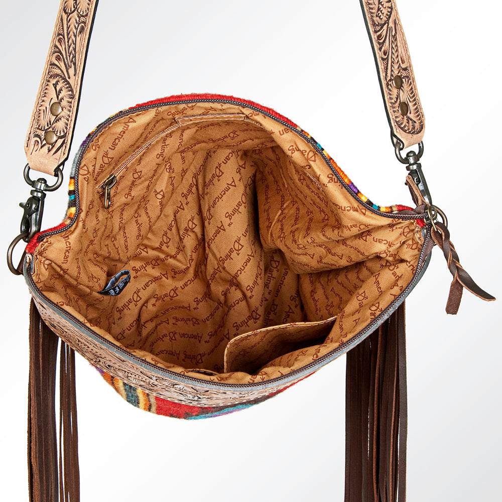 ADBG510 Tooled Leather & Saddle Blanket Crossbody Bag Jolene Western Fringe Purse by American Darling
