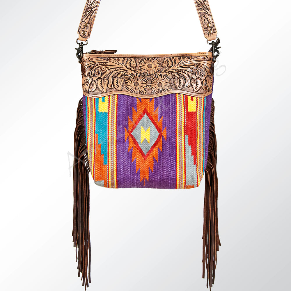 ADBG510 Tooled Leather & Saddle Blanket Crossbody Bag Jolene Western Fringe Purse by American Darling