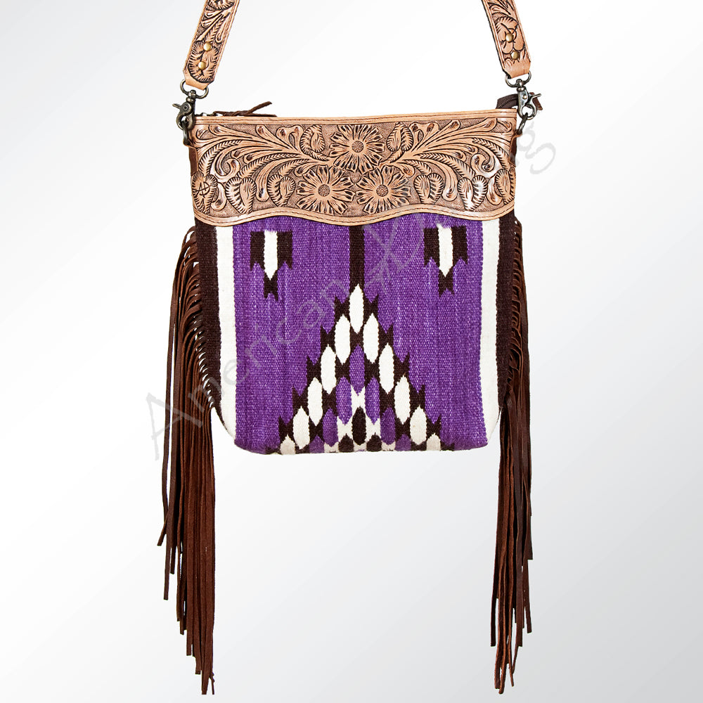 ADBG510 Tooled Leather & Saddle Blanket Crossbody Bag Jolene Western Fringe Purse by American Darling