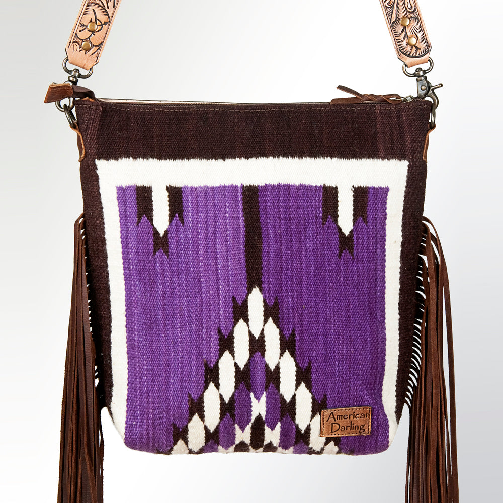 ADBG510 Tooled Leather & Saddle Blanket Crossbody Bag Jolene Western Fringe Purse by American Darling