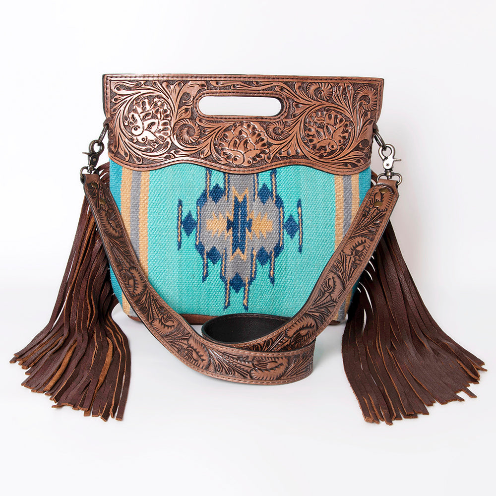 LC-ADBGS146 Southwestern Crossbody Bag - Hand-Tooled Leather & Wool Blend