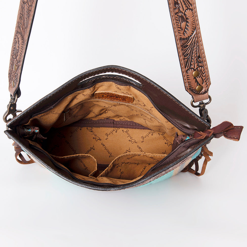 LC-ADBGS146 Southwestern Crossbody Bag - Hand-Tooled Leather & Wool Blend