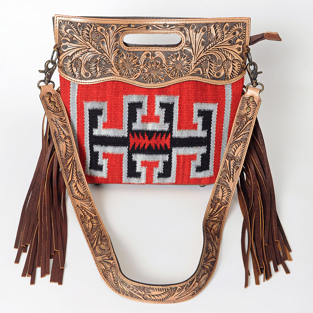 LC-ADBGS146 Southwestern Crossbody Bag - Hand-Tooled Leather & Wool Blend