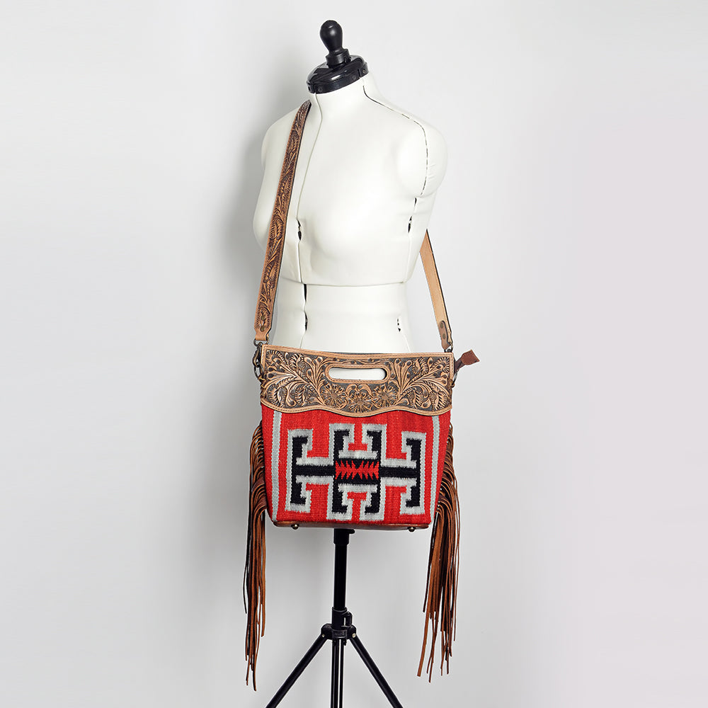 LC-ADBGS146 Southwestern Crossbody Bag - Hand-Tooled Leather & Wool Blend