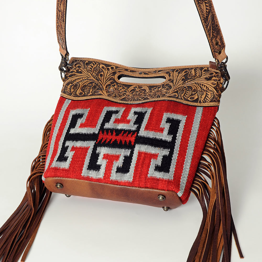 LC-ADBGS146 Southwestern Crossbody Bag - Hand-Tooled Leather & Wool Blend
