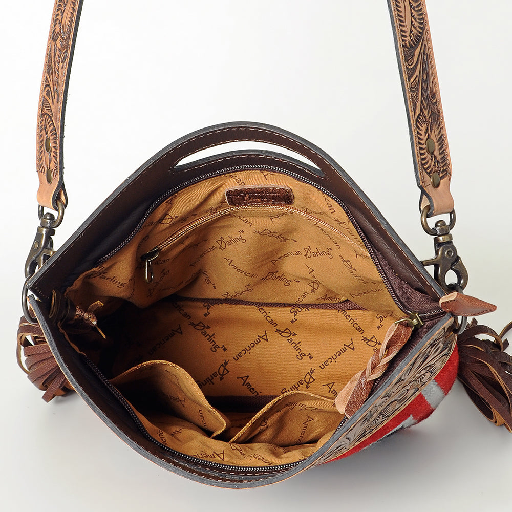 LC-ADBGS146 Southwestern Crossbody Bag - Hand-Tooled Leather & Wool Blend