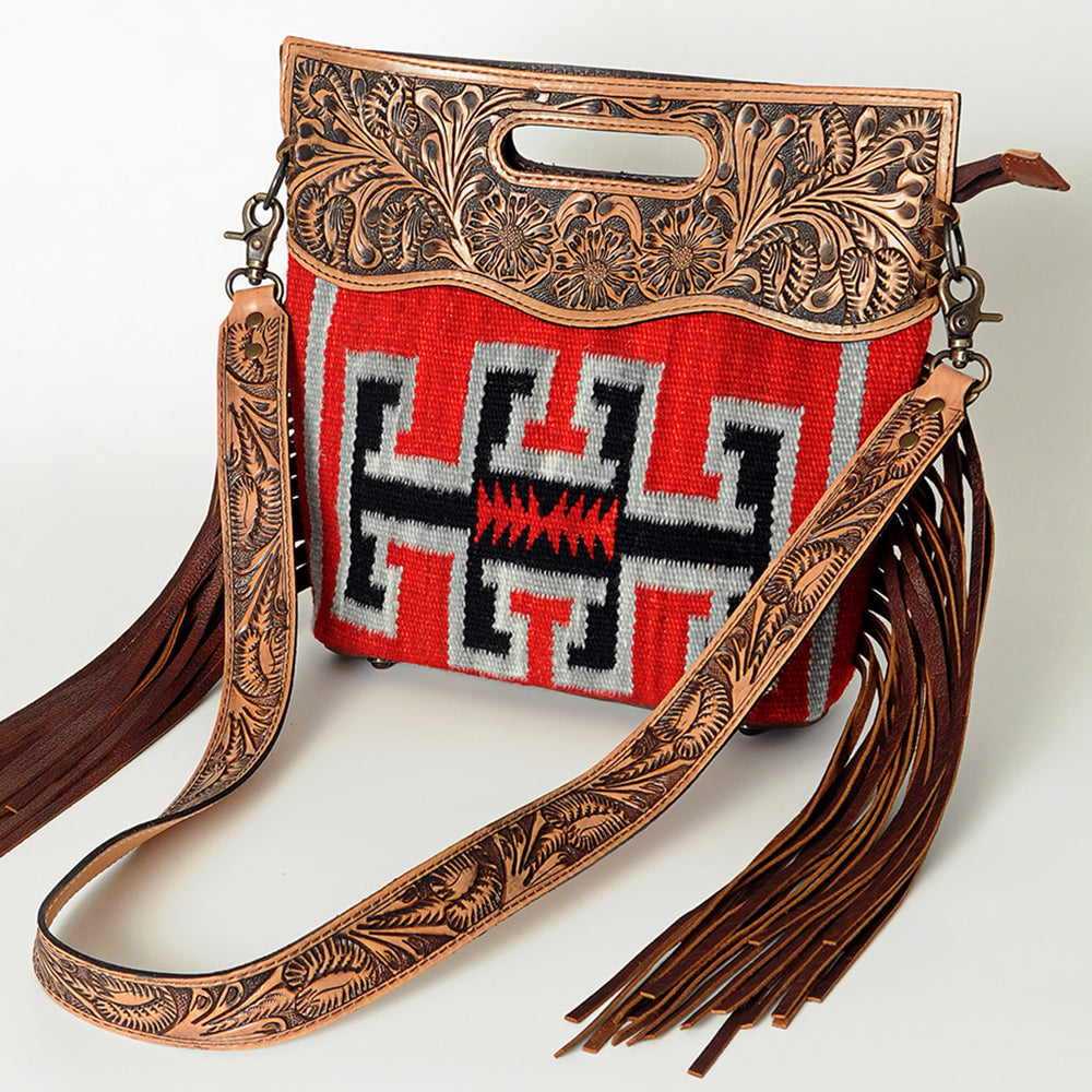 LC-ADBGS146 Southwestern Crossbody Bag - Hand-Tooled Leather & Wool Blend