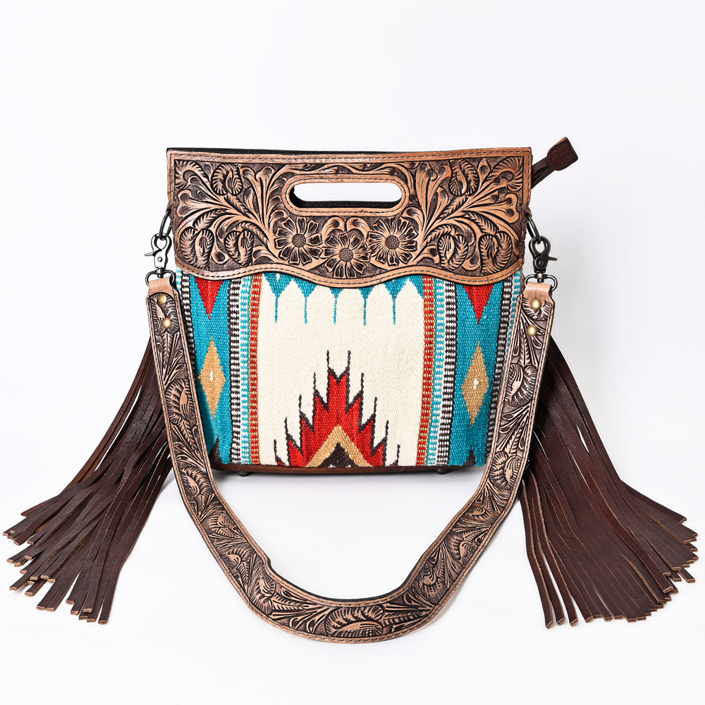 LC-ADBGS146 Southwestern Crossbody Bag - Hand-Tooled Leather & Wool Blend