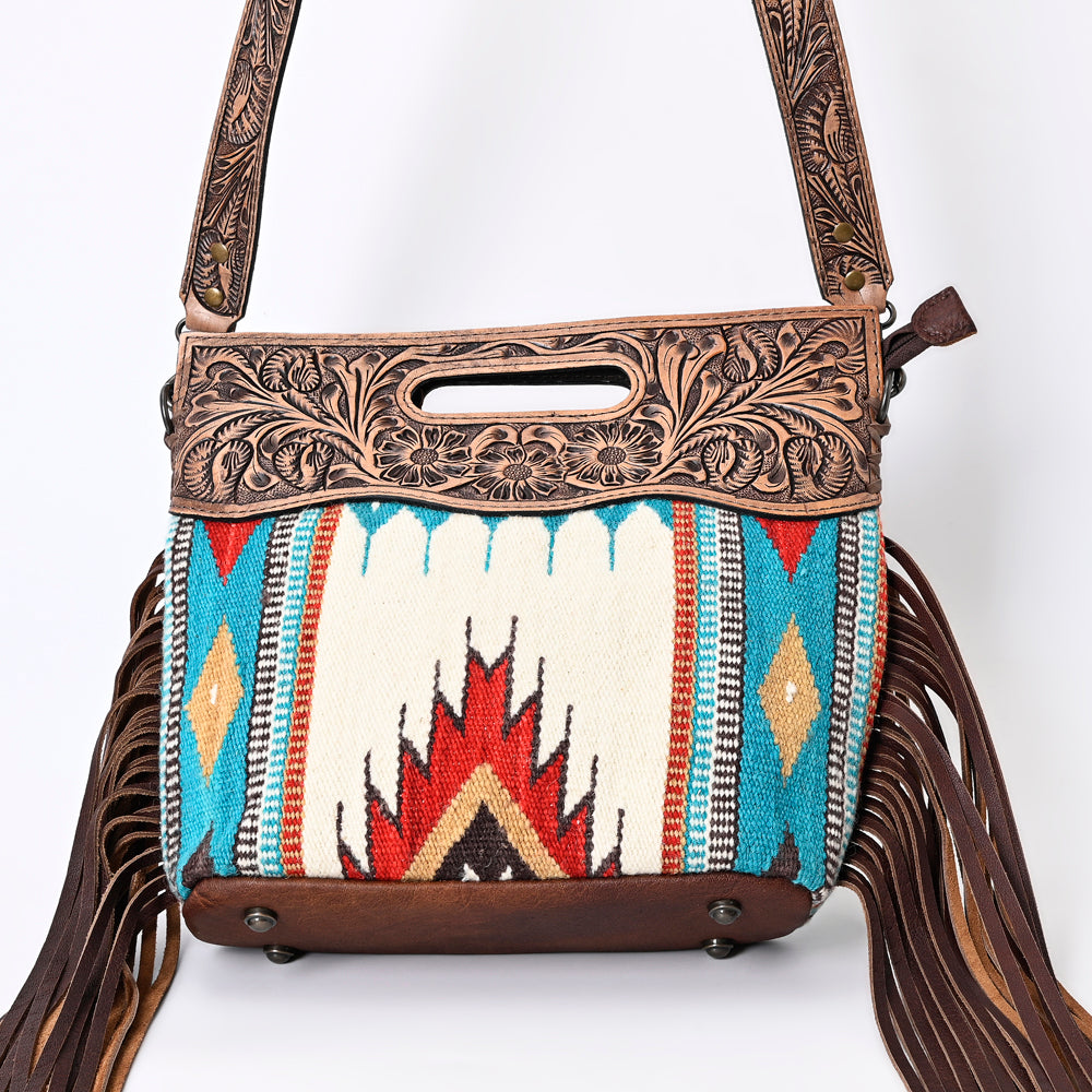 LC-ADBGS146 Southwestern Crossbody Bag - Hand-Tooled Leather & Wool Blend