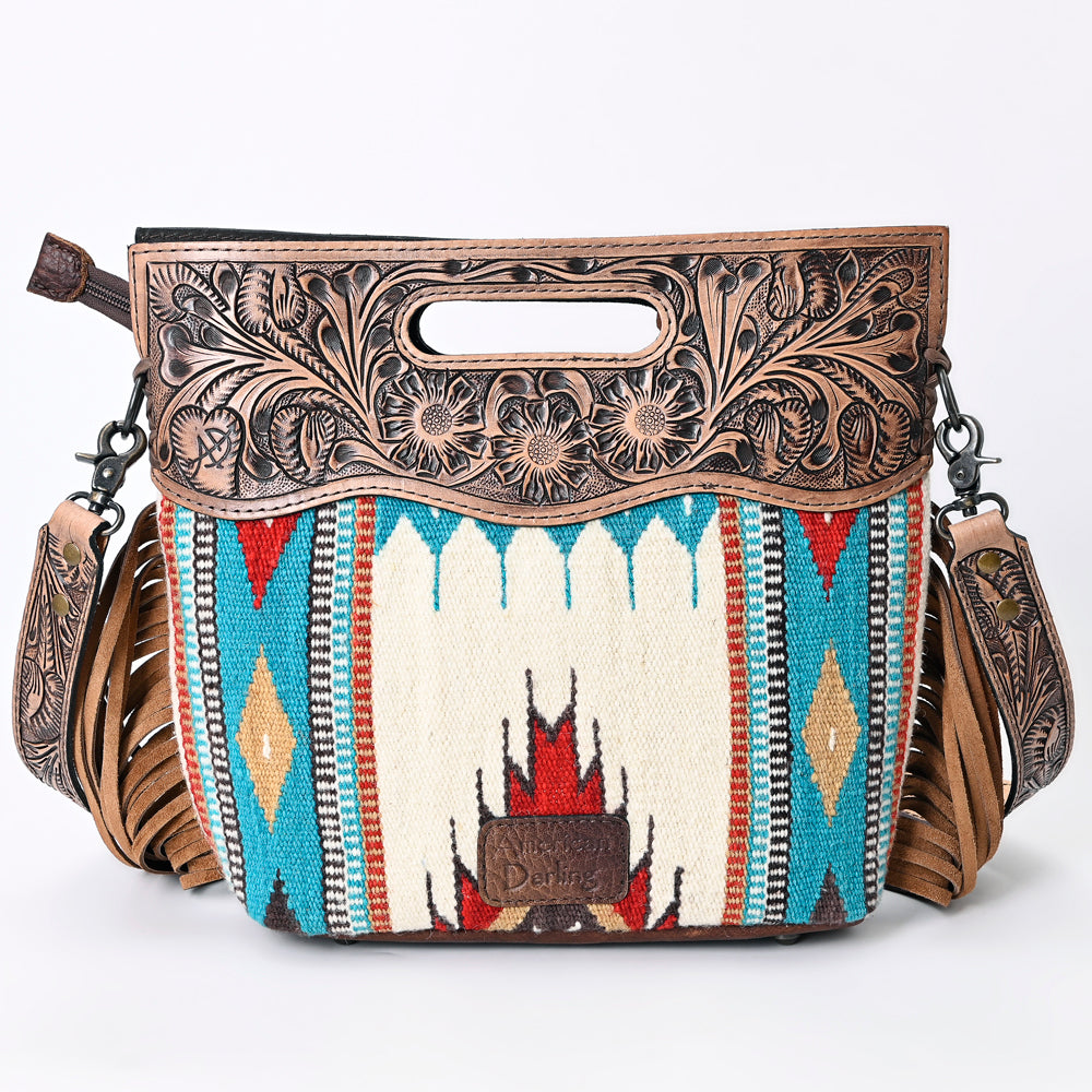 LC-ADBGS146 Southwestern Crossbody Bag - Hand-Tooled Leather & Wool Blend