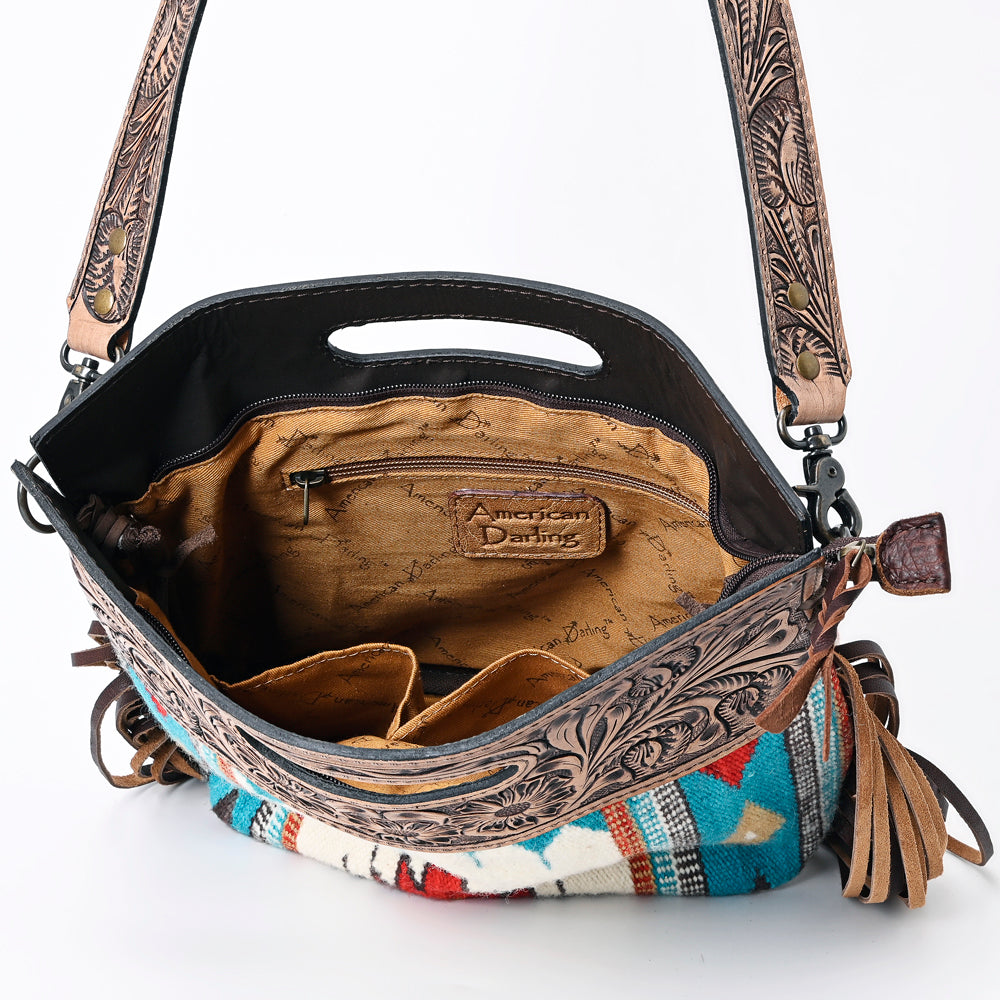 LC-ADBGS146 Southwestern Crossbody Bag - Hand-Tooled Leather & Wool Blend