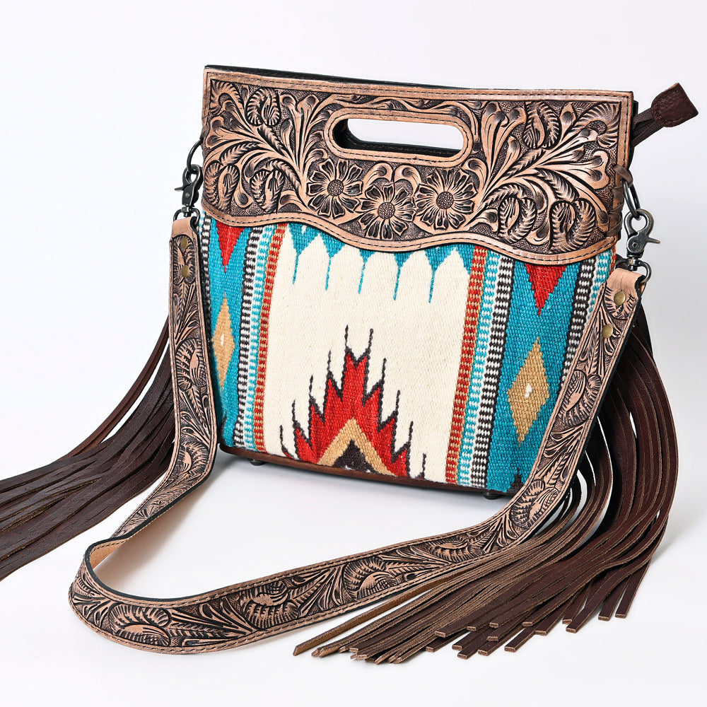 LC-ADBGS146 Southwestern Crossbody Bag - Hand-Tooled Leather & Wool Blend