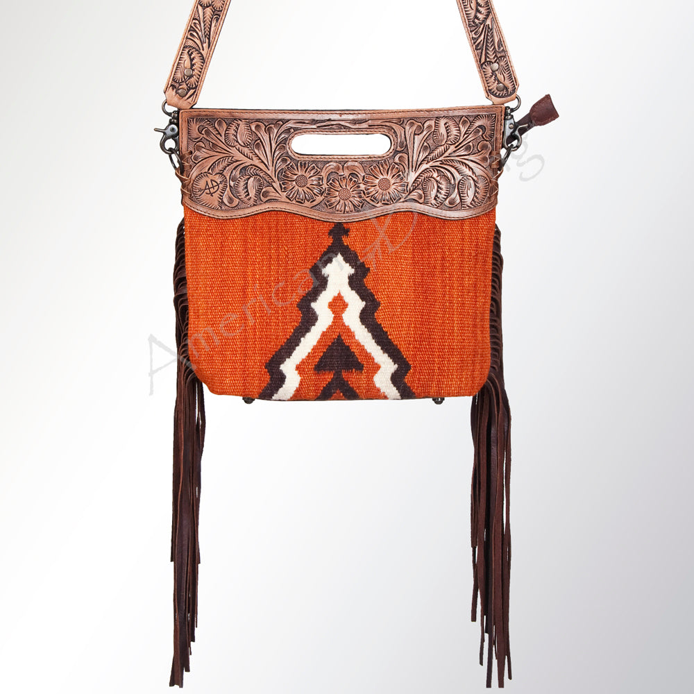 LC-ADBGS146 Southwestern Crossbody Bag - Hand-Tooled Leather & Wool Blend