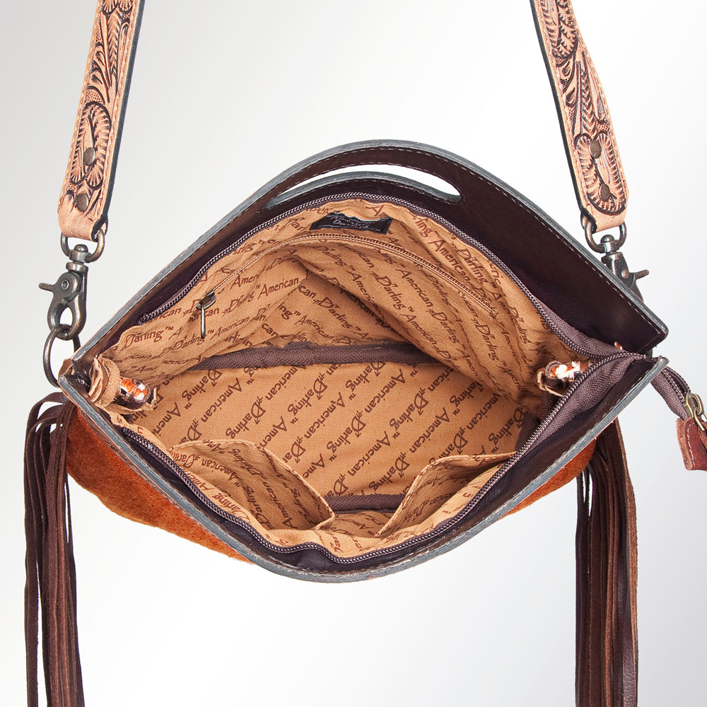 LC-ADBGS146 Southwestern Crossbody Bag - Hand-Tooled Leather & Wool Blend