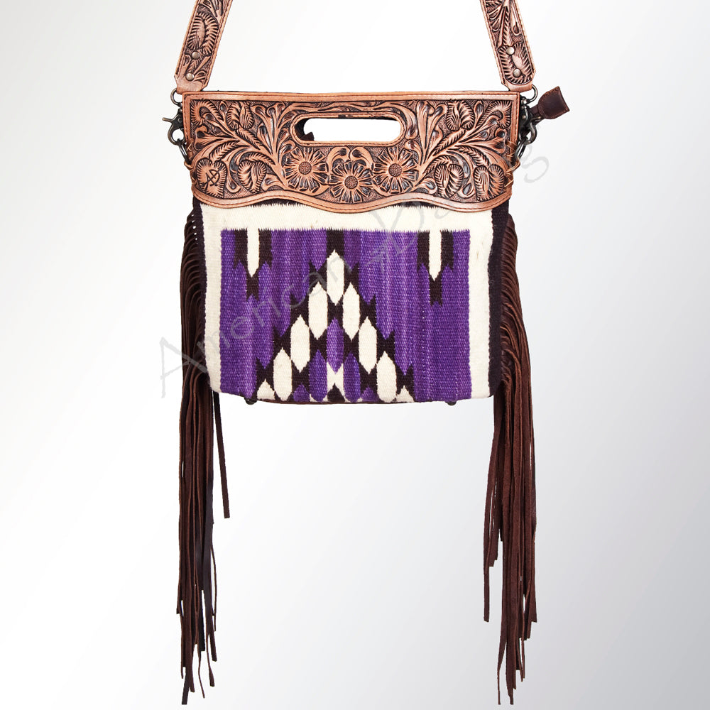 LC-ADBGS146 Southwestern Crossbody Bag - Hand-Tooled Leather & Wool Blend