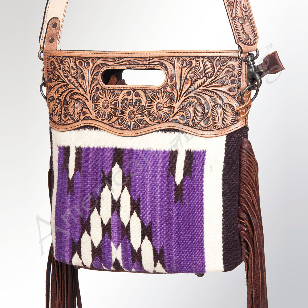 LC-ADBGS146 Southwestern Crossbody Bag - Hand-Tooled Leather & Wool Blend