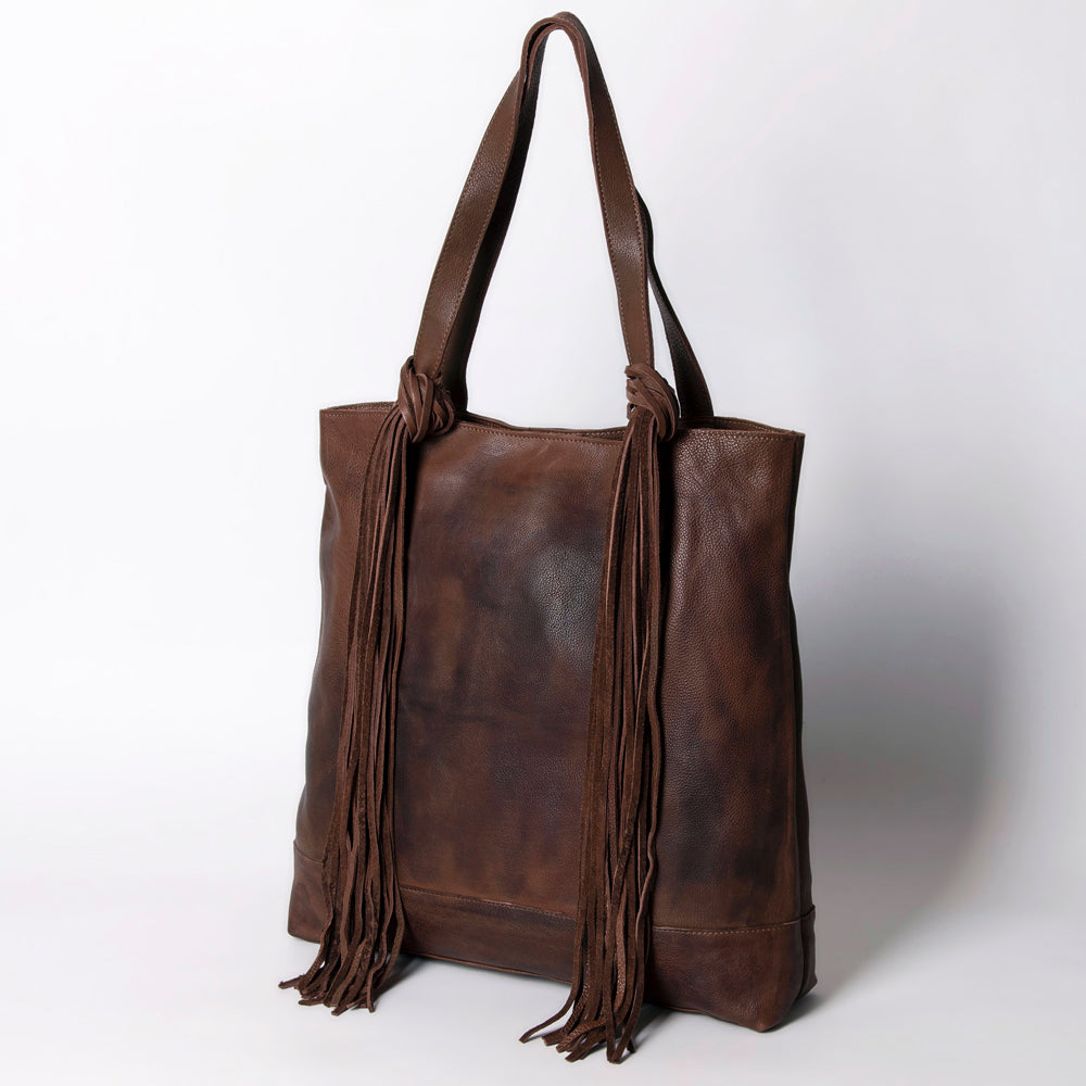 ADBGM119 Genuine Leather Fringe Tote - Western Knotted Strap Shoulder Bag
