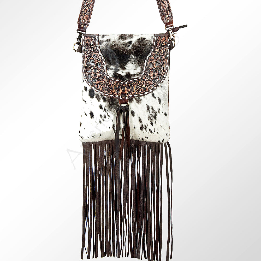 LC-ADBGZ125B Speckled Cowhide Chaps Bag with Tooled Yoke & Fringe