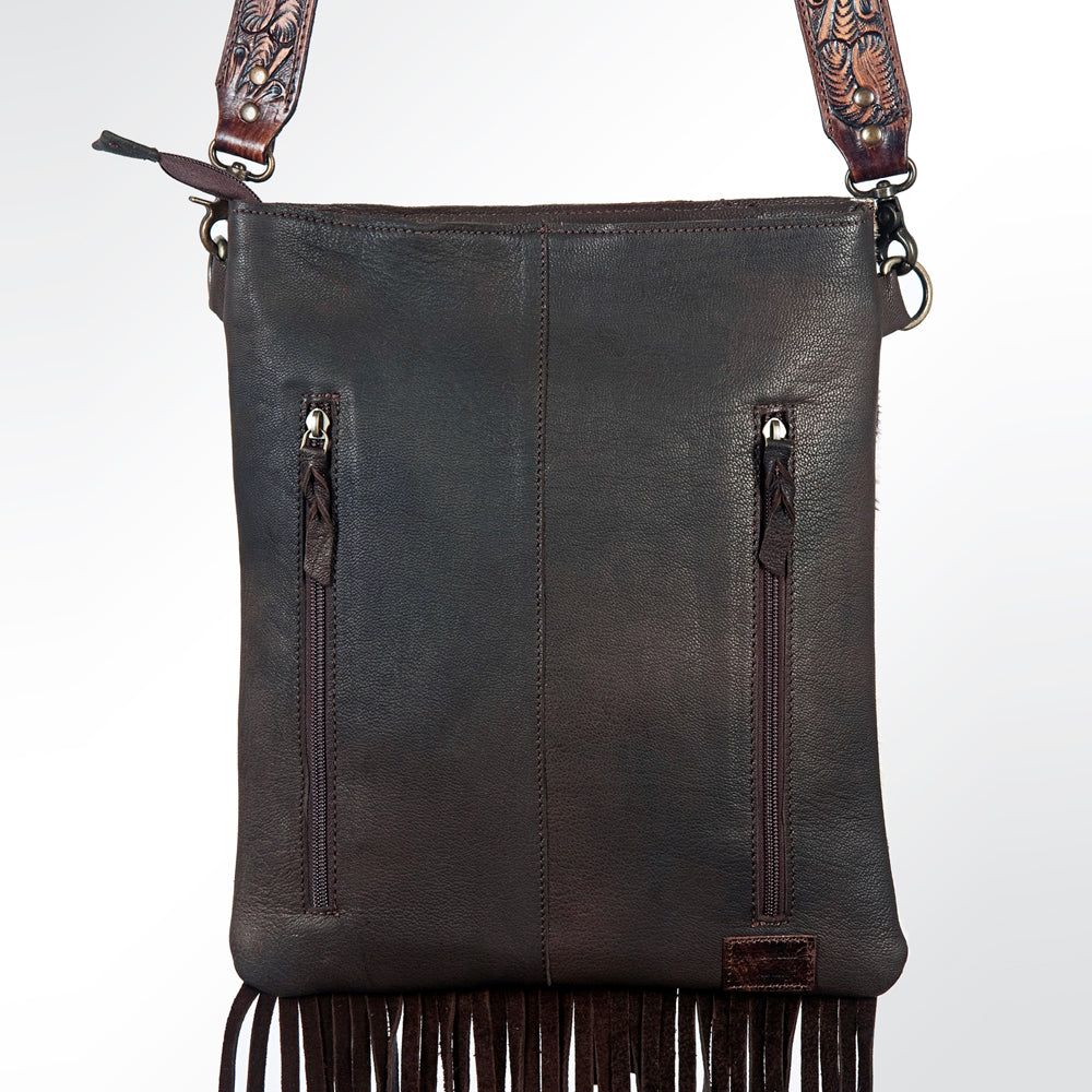LC-ADBGZ125B Speckled Cowhide Chaps Bag with Tooled Yoke & Fringe