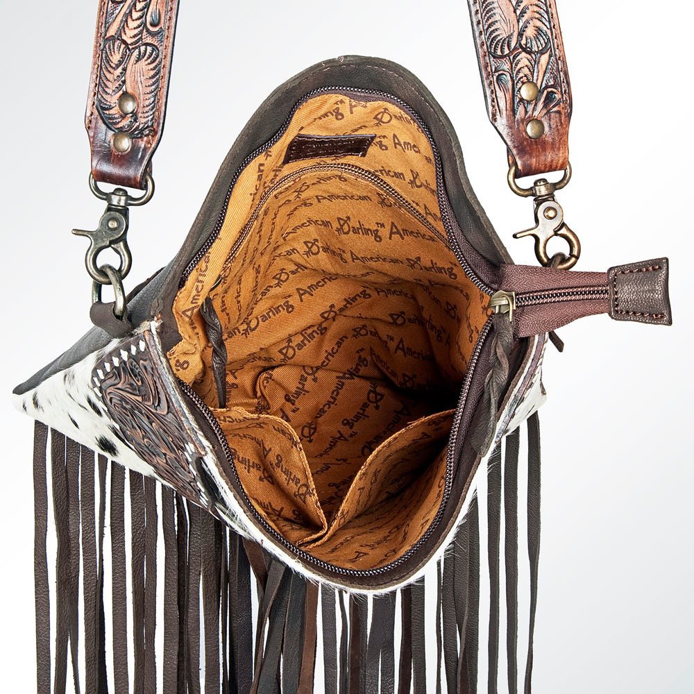LC-ADBGZ125B Speckled Cowhide Chaps Bag with Tooled Yoke & Fringe