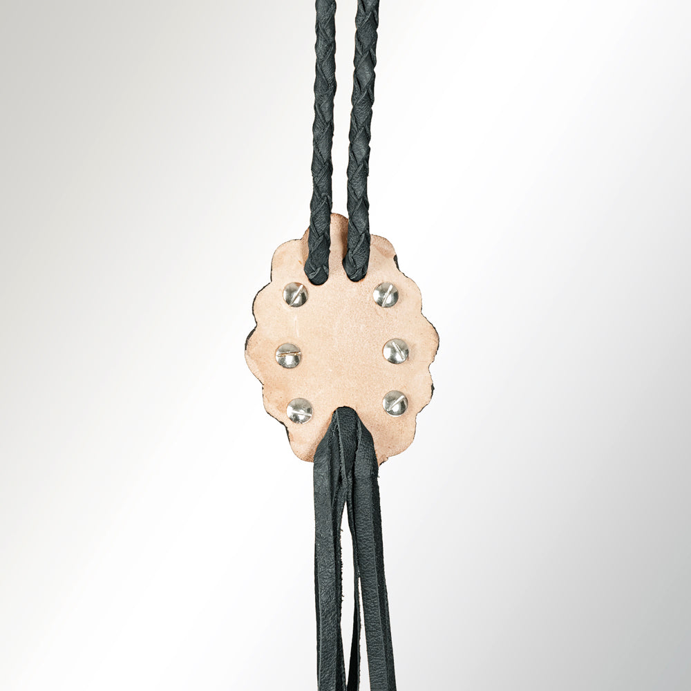 LC-ADJW106 Two-Tone Scalloped Western Jewelry Necklace with Turquoise Center & Braided Cord