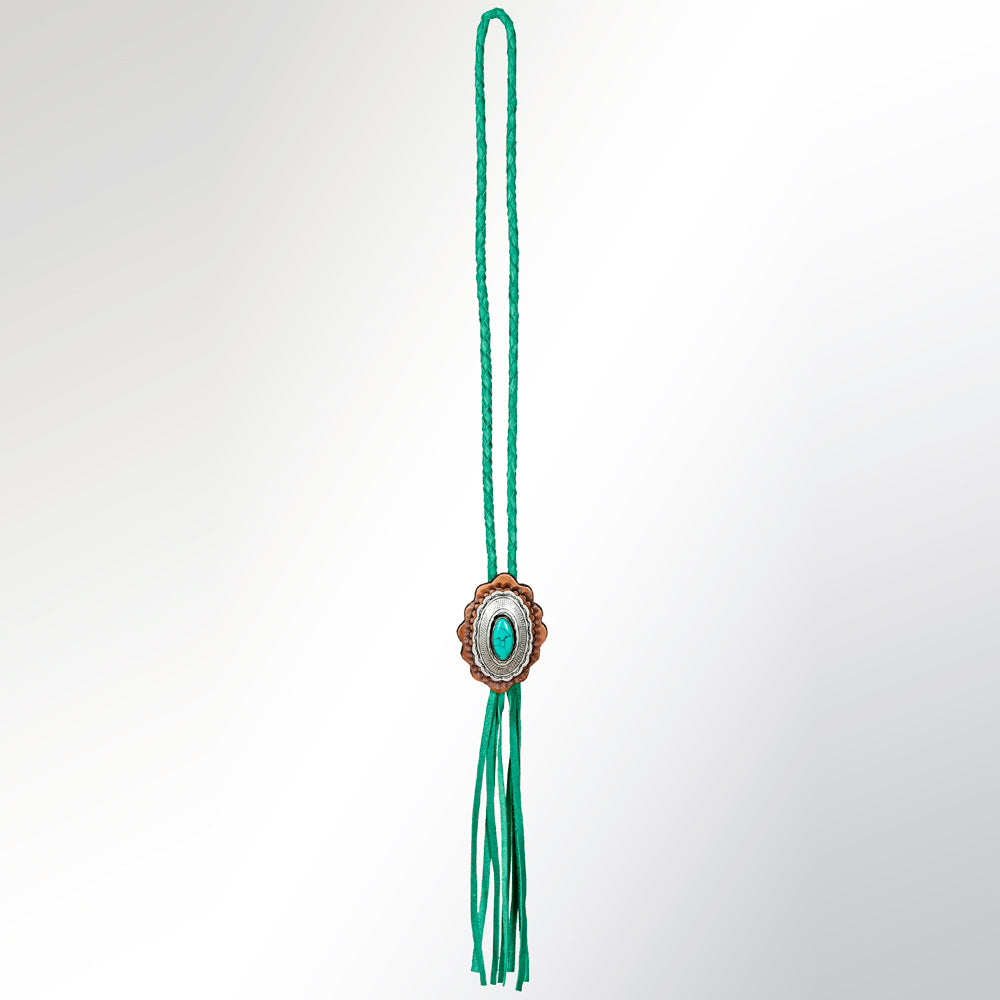 LC-ADJW106D Two-Tone Western Jewelry Necklace with Turquoise Gemstone & Braided Teal Cord