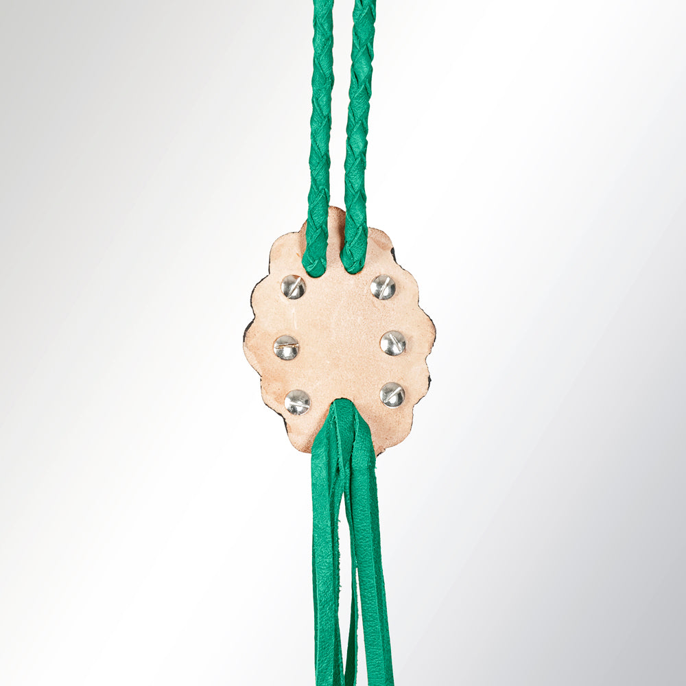 LC-ADJW106D Two-Tone Western Jewelry Necklace with Turquoise Gemstone & Braided Teal Cord