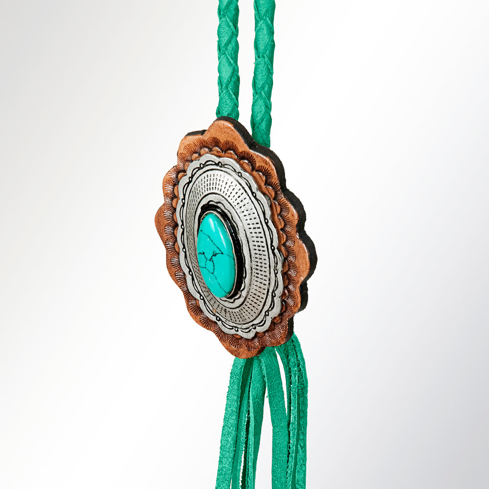 LC-ADJW106D Two-Tone Western Jewelry Necklace with Turquoise Gemstone & Braided Teal Cord