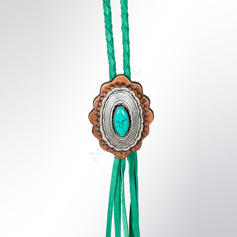 LC-ADJW106D Two-Tone Western Jewelry Necklace with Turquoise Gemstone & Braided Teal Cord