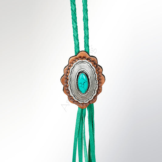 LC-ADJW106D Two-Tone Western Jewelry Necklace with Turquoise Gemstone & Braided Teal Cord