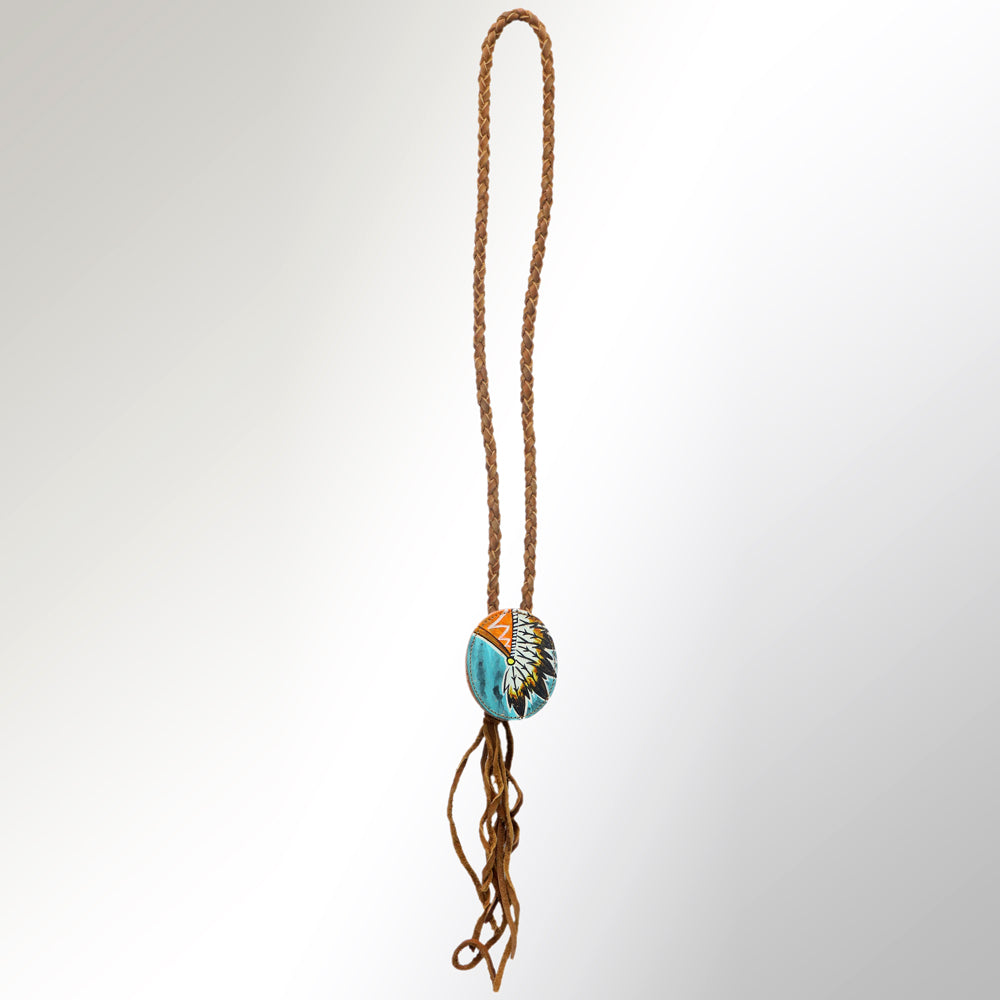 LC-ADJWM101C Hand-Painted Western Jewelry Necklace with Native Headdress Design on Turquoise Background