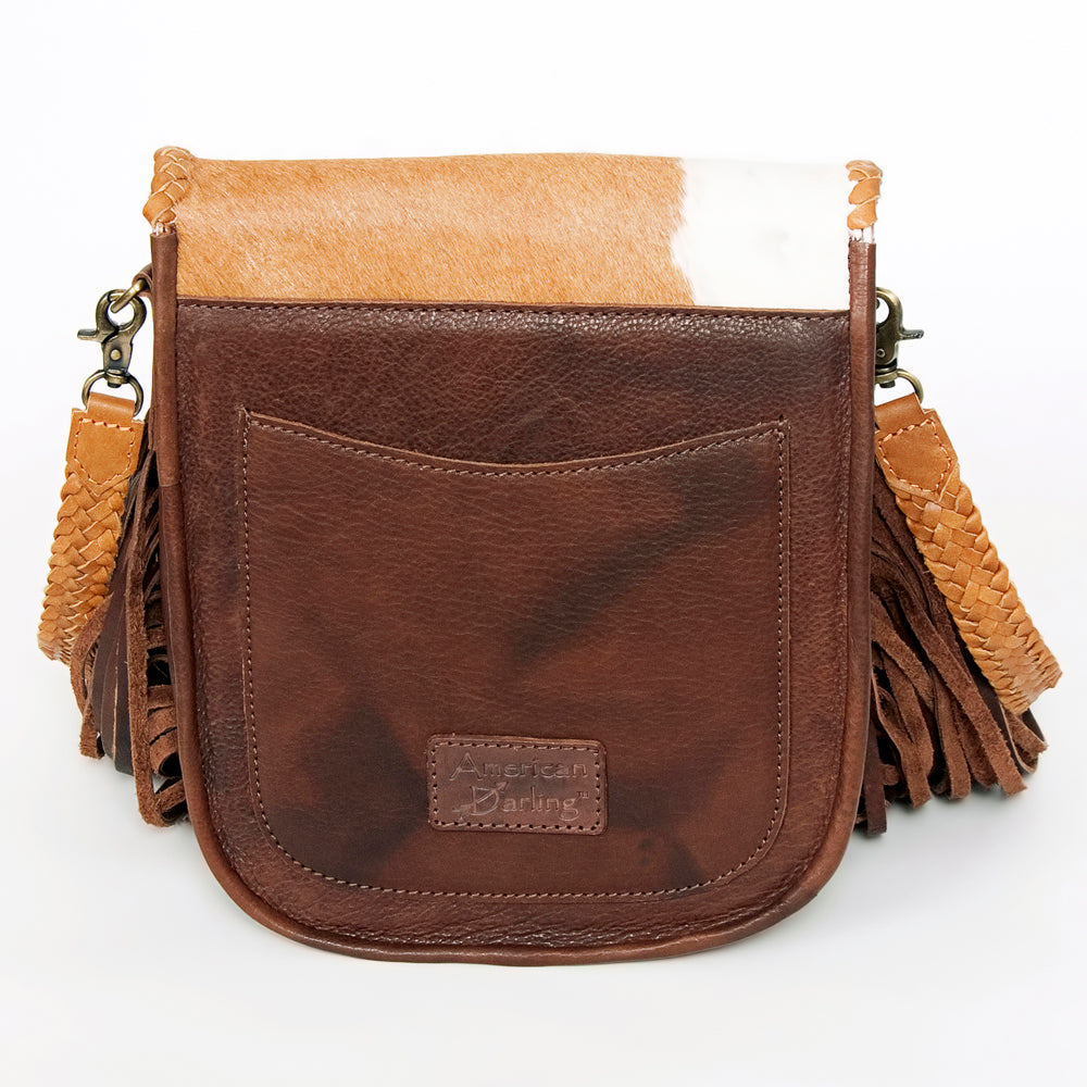 ADBGD129 Cowhide Crossbody Bag with Fringe & Braided Leather Strap - Western Style