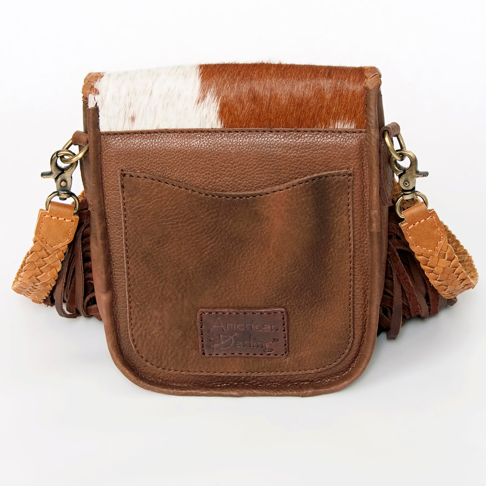 ADBGD129 Cowhide Crossbody Bag with Fringe & Braided Leather Strap - Western Style