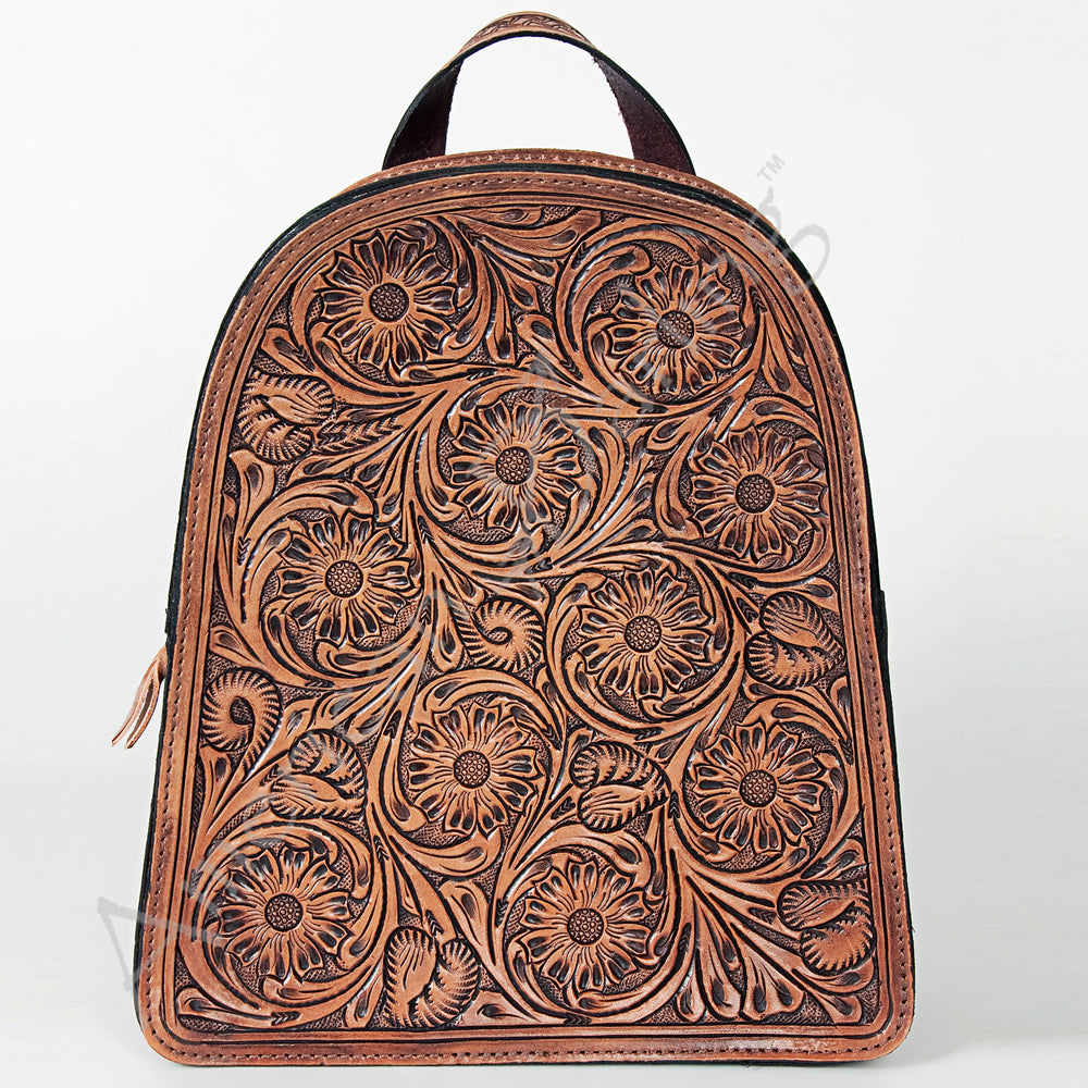 LC-ADBGK120 Hand-Tooled Leather Backpack - Western Floral Structured Pack