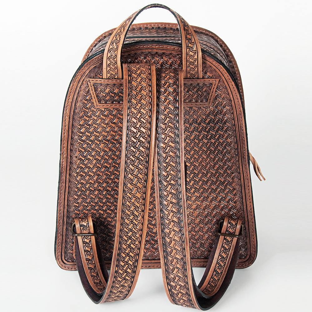 LC-ADBGK120 Hand-Tooled Leather Backpack - Western Floral Structured Pack