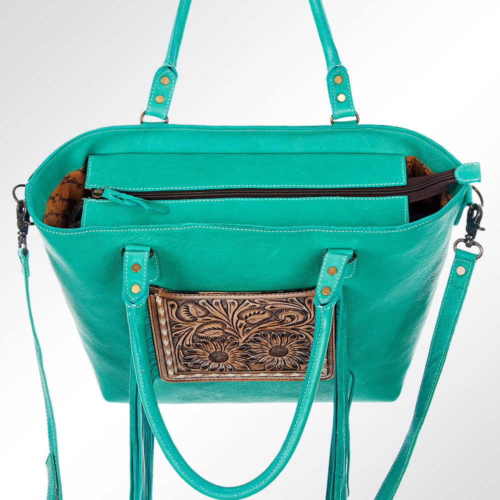 ADBG662 American Darling Hand Tooled Floral Western Leather Tote Bag with Fringes