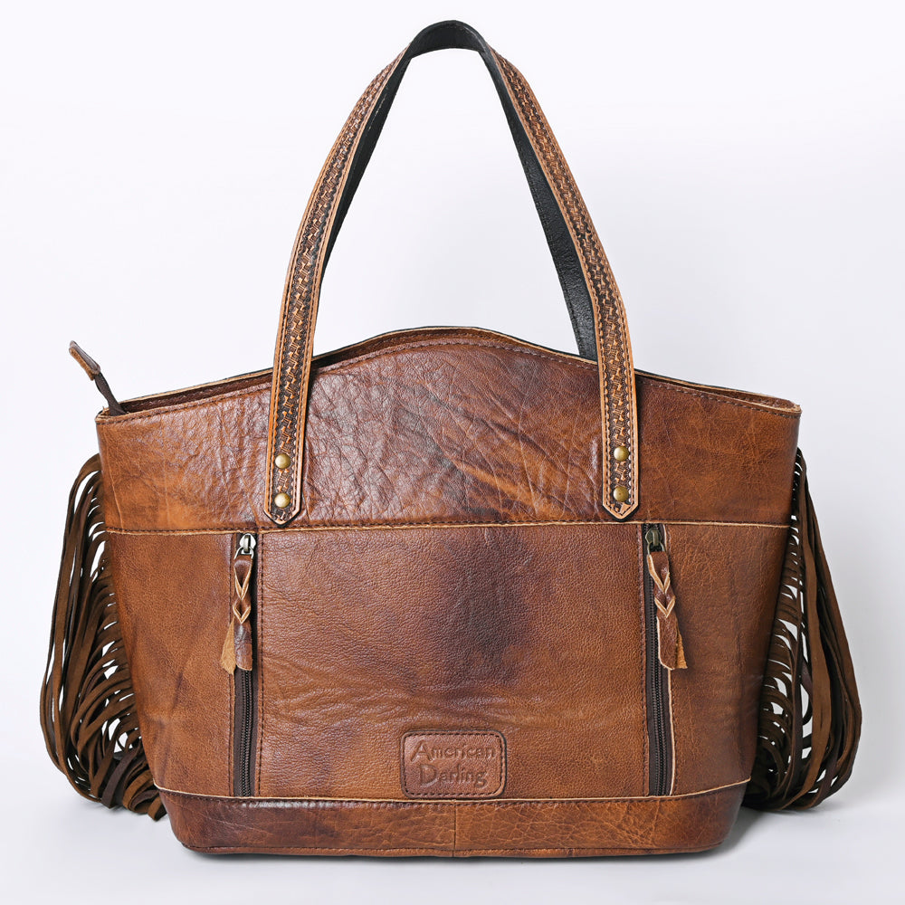 ADBGI159 Fringe Hair-On Cowhide Western Tote - Tooled Leather & Studded Accents