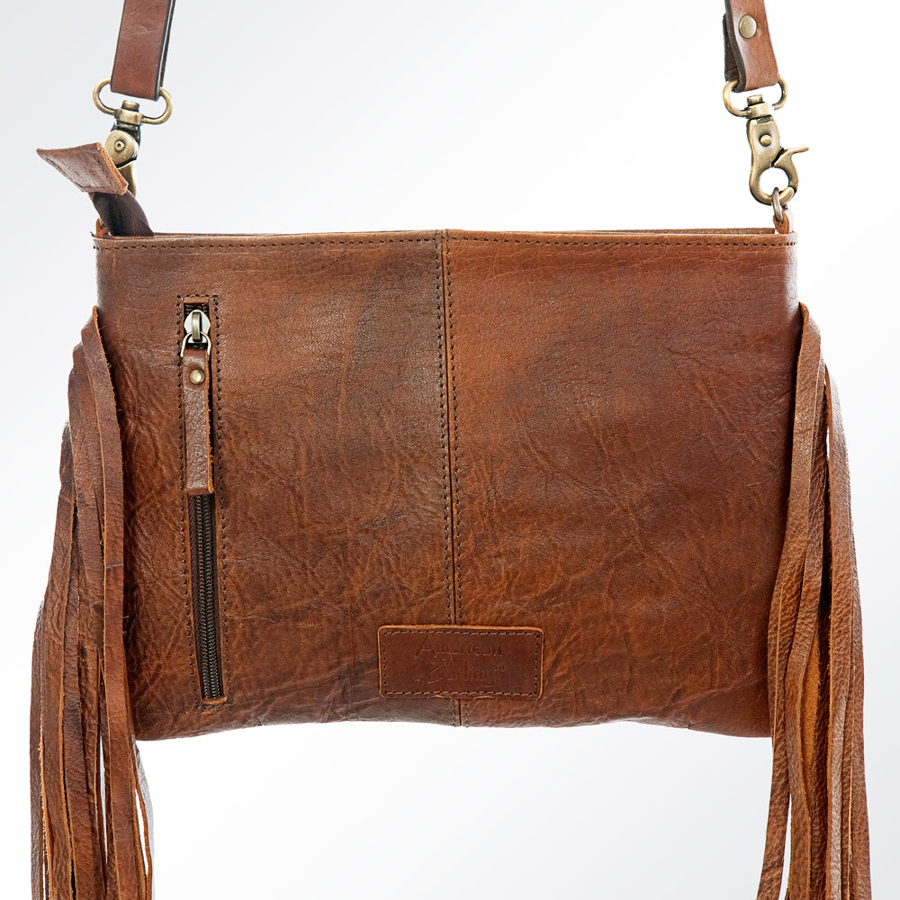 LC-ADBGA156 Tooled Leather Crossbody with Fringe Western Brown Shoulder Bag