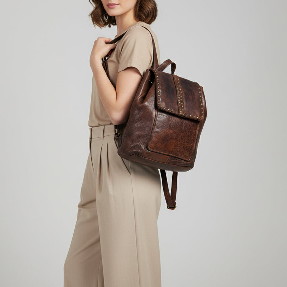 SWC145 Signature Riveted Leather Backpack