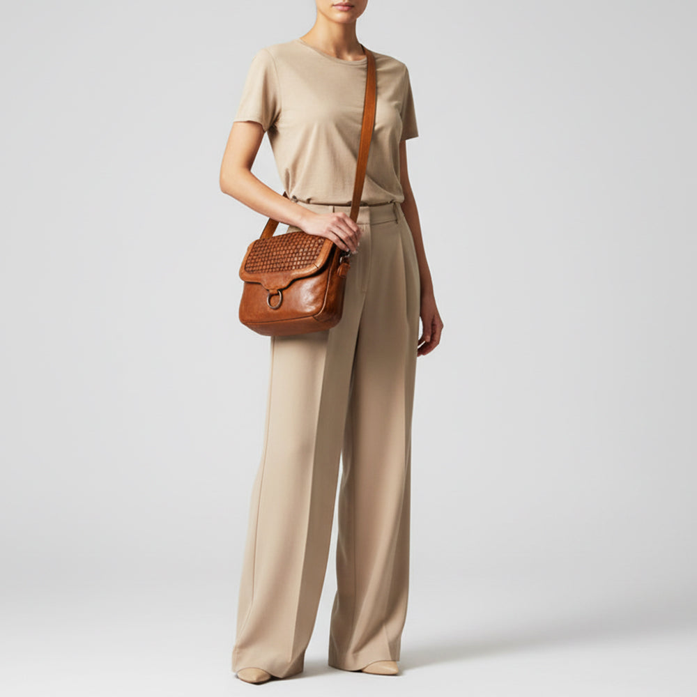 SWC159 Woven Leather Messenger Bag