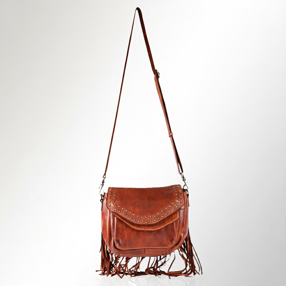 SWC164 Riveted Flap Fringe Crossbody