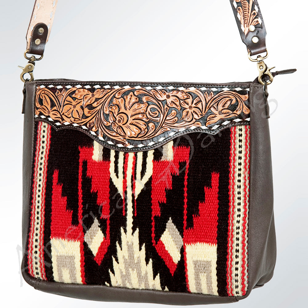 ADBGA175 American Darling Handcrafted Floral Tooled Leather Kilim Crossbody Purse