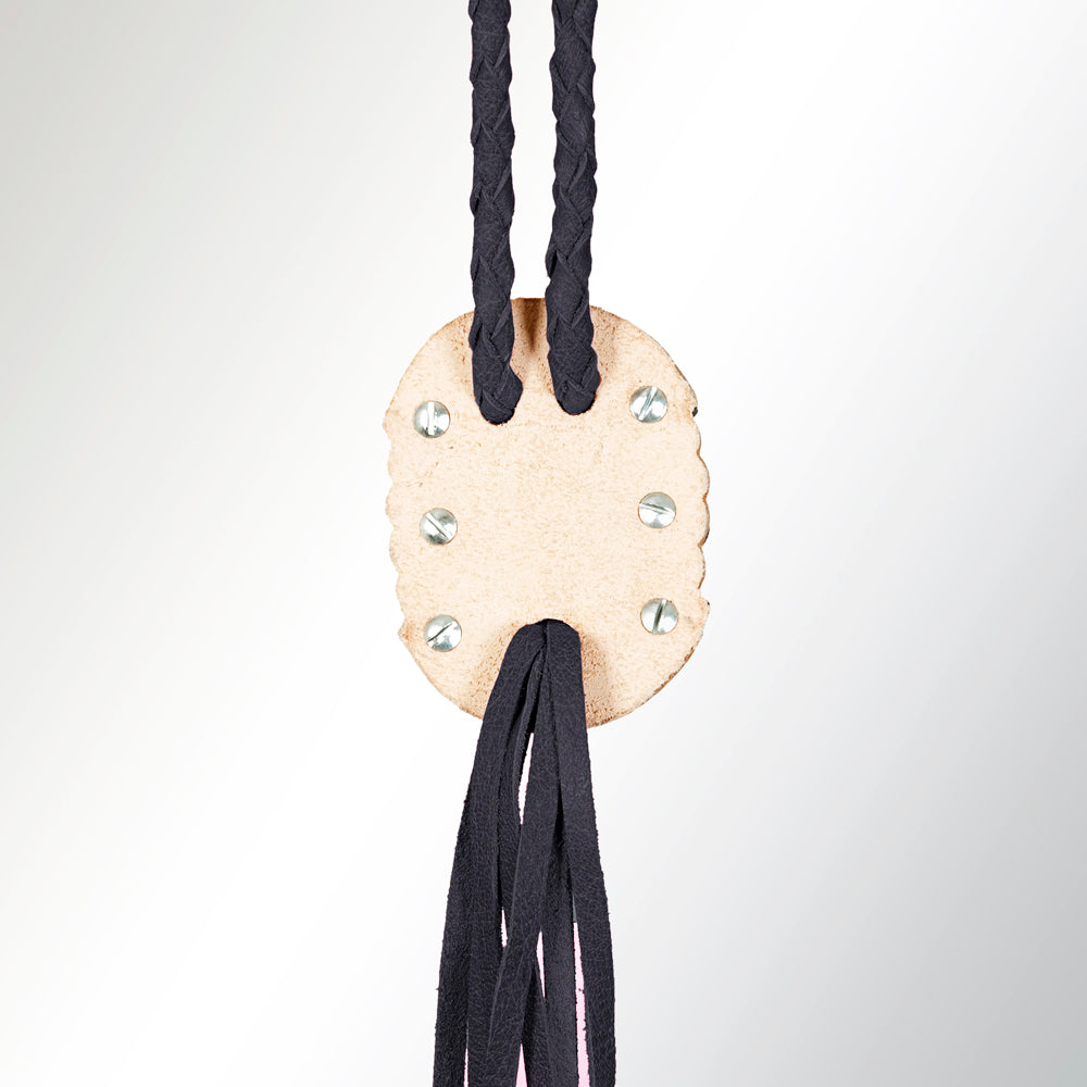 LC-ADJW107B Antique Black Western Jewelry Necklace with Oval Turquoise Stone & Braided Leather Cord