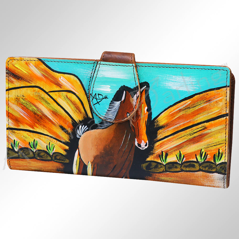 ADBGM113 Hand-Painted Leather Wallet Crossbody bag-Western Design