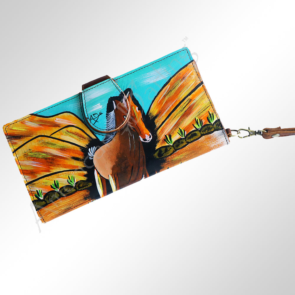ADBGM113 Hand-Painted Leather Wallet Crossbody bag-Western Design