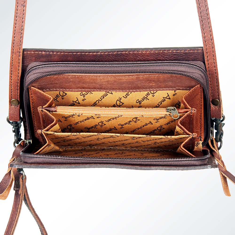 ADBG485 Floral Hand Tooled Leather Organizer Bag Belle Western Crossbody by American Darling